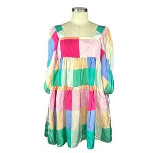PAPER LONDON Martha Dress Maldives Check Colorful Mini Women's Size UK6 NWT US 2